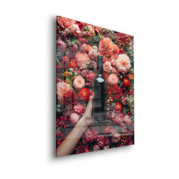 Floral Red Wine Bottle Acrylic Glass Art