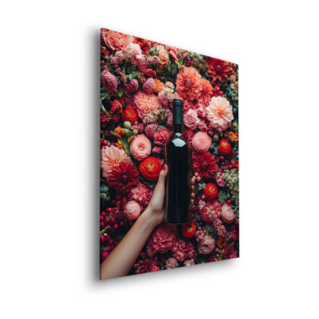 Florale Rotweinflasche - Dibond-Bild matt