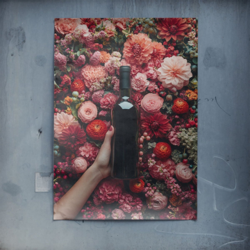 Florale Rotweinflasche - Poster