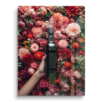 Florale Rotweinflasche - PVC-Bild glänzend