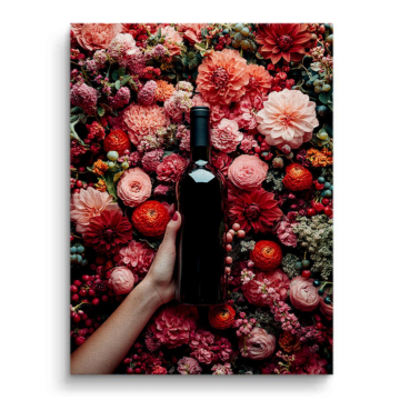 Floral Red Wine Bottle Canvas Art