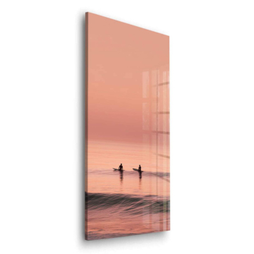 Surfer bei pinkem Sonnenuntergang - Acrylglasbild