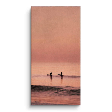 Surfer bei pinkem Sonnenuntergang - Leinwandbild