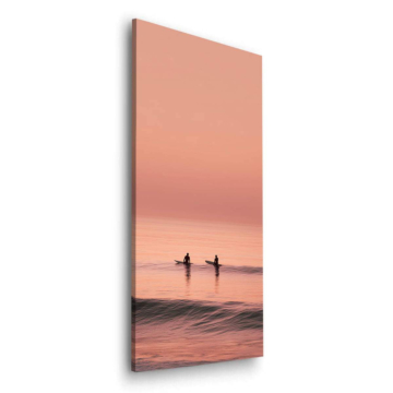 Surfer bei pinkem Sonnenuntergang - Dibond-Bild matt