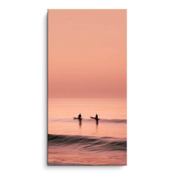 Surfer bei pinkem Sonnenuntergang - PVC-Bild matt