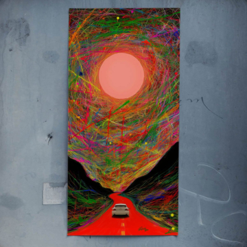 Carretera surrealista por túnel solar - póster