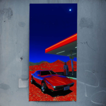 Coche retro gas station - póster