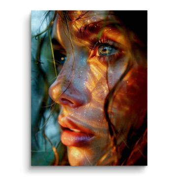 Retrato de mujer con luz dorada - cuadro en lienzo