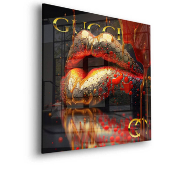 Gucci Inspired Golden Lips Acrylic Glass Art