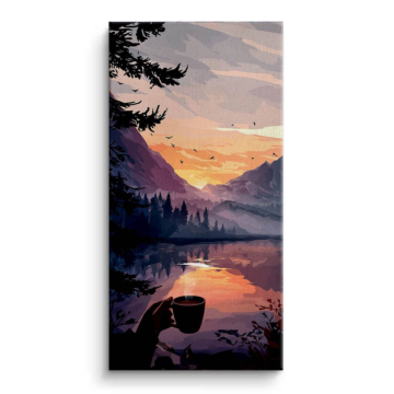 Bergsee Morning Kaffe - Leinwandbild