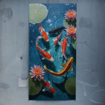 Estanque de koi a la luz de la luna - póster