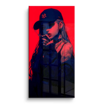 Mujer urbana con sombra roja - cuadro PVC brillante