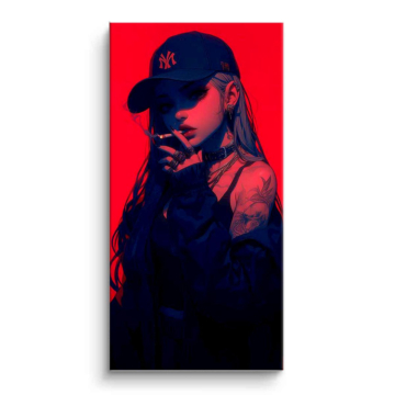 Mujer urbana con sombra roja - cuadro PVC mate
