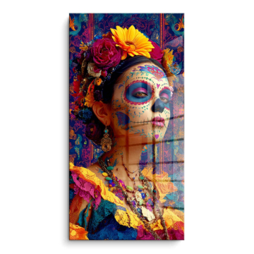 Retrato floral de La Catrina - cuadro PVC brillante