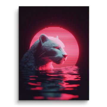 Neonowy biały miś zachód słońca - obraz na matowym PVC