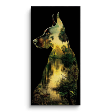 Silhouette eines Hundes im Wald - Leinwandbild