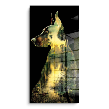 Silhouette eines Hundes im Wald - PVC-Bild glänzend