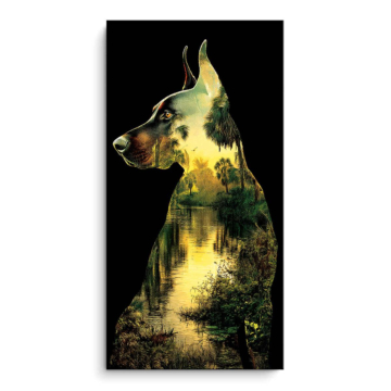 Silhouette eines Hundes im Wald - PVC-Bild matt
