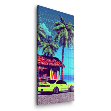 Coche retro playa house - cuadro en vidrio acrílico