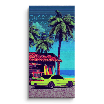 Retro Beach House Car Canvas Art
