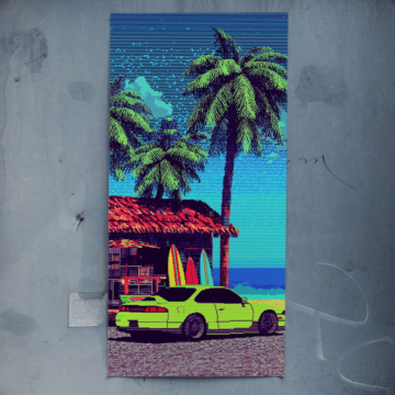 Retro Beach House Car Poster Art