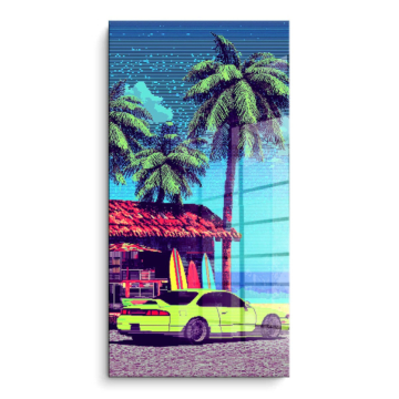 Coche retro playa house - cuadro PVC brillante