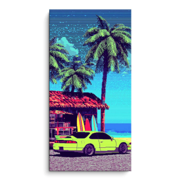 Retro Strand House Auto - PVC-Bild matt