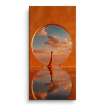 Orangefarbener Horizont mit Spiegelung - Leinwandbild