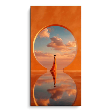 Orangefarbener Horizont mit Spiegelung - PVC-Bild matt