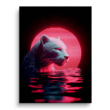 Neonowy biały miś zachód słońca - obraz na płótnie
