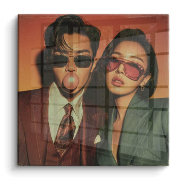 Retro Paar Bubble Gum Porträt - PVC-Bild glänzend