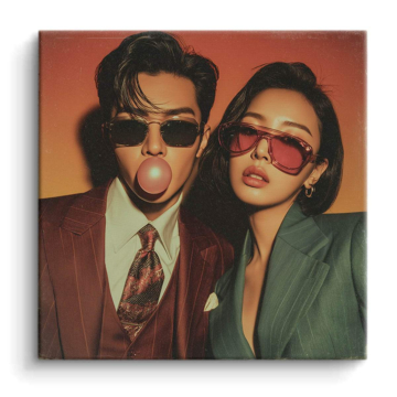 Retro Paar Bubble Gum Porträt - PVC-Bild matt