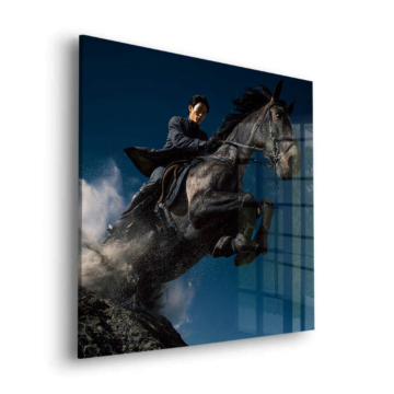 Caballo negro Jump - cuadro en vidrio acrílico