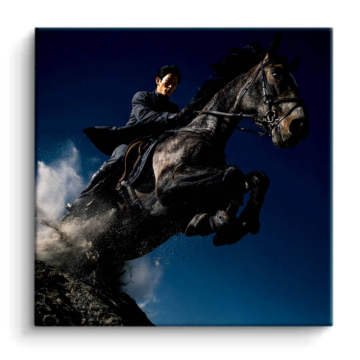 Schwarzes Pferd beim Sprung - PVC-Bild matt