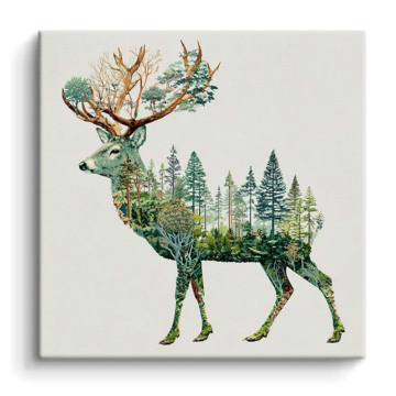 Silhouette eines Hirsches im Wald - PVC-Bild matt