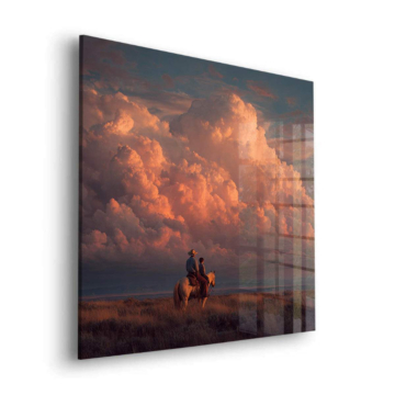 Reiter unter Sonnenuntergang Wolken - Acrylglasbild