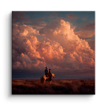 Reiter unter Sonnenuntergang Wolken - Leinwandbild