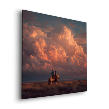Reiter unter Sonnenuntergang Wolken - Dibond-Bild matt