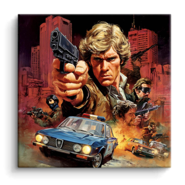 Héros d’action rétro au pistolet - tableau PVC mat