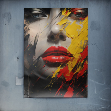 Retrato abstracto labios rojos - póster