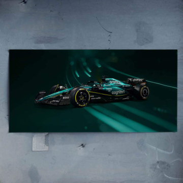 Bolid Aston Martin Formuły 1 w akcji - plakat