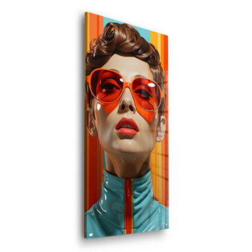 Portret retro w czerwonych okularach przeciwsłonecznych - obraz na szkle akrylowym