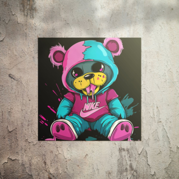 Neonfarbener Straßenbär inspiriert von Nike - Poster