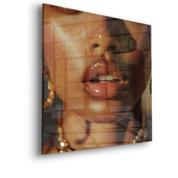 Golden Lips Close Up Acrylic Glass Art