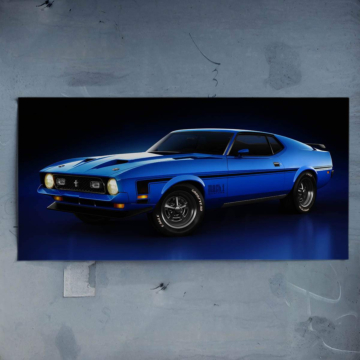 Niebieski Ford Mustang Fastback - plakat