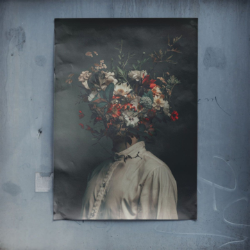 Portrait sombre à tête fleurie - poster