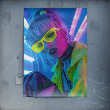 Retrato de chica de club con neón - póster