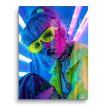 Neon-Porträt eines Club-Mädchens - PVC-Bild glänzend