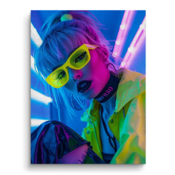 Neon Club Girl Portrait Canvas Art
