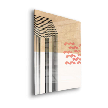 Horizonte urbano geométrico con olas - cuadro en vidrio acrílico